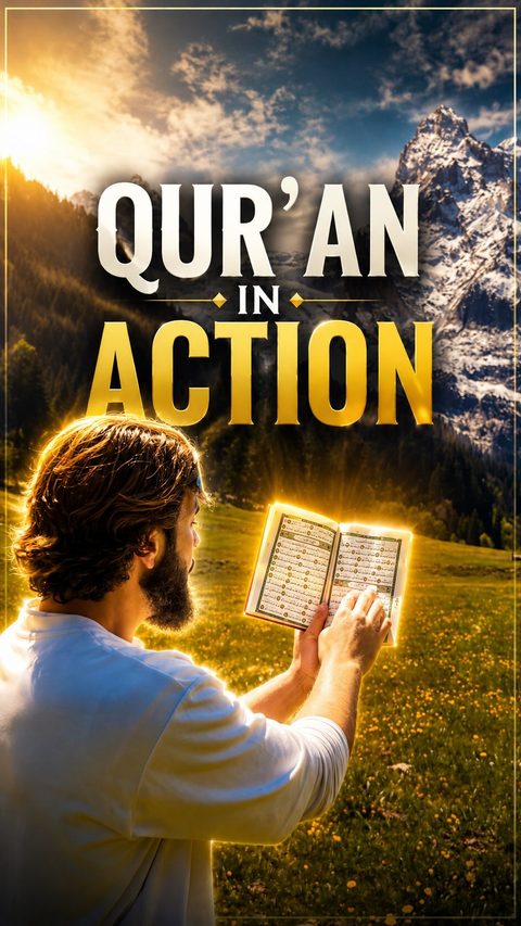 Zaid reading the Quran before snow-capped mountains