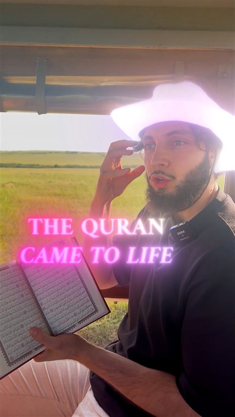 Zaid reading the Quran on safari in the savannah